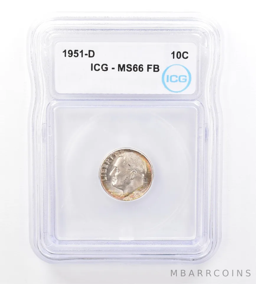 1951-D Roosevelt Dime MS66 FB ICG Beautiful Tone *1628