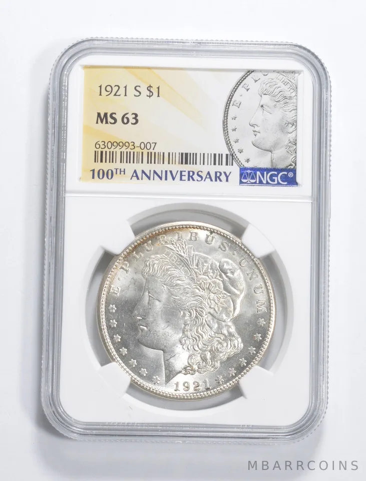 1921-S Morgan Silver Dollar MS63 NGC 100th 2021 San Francisco