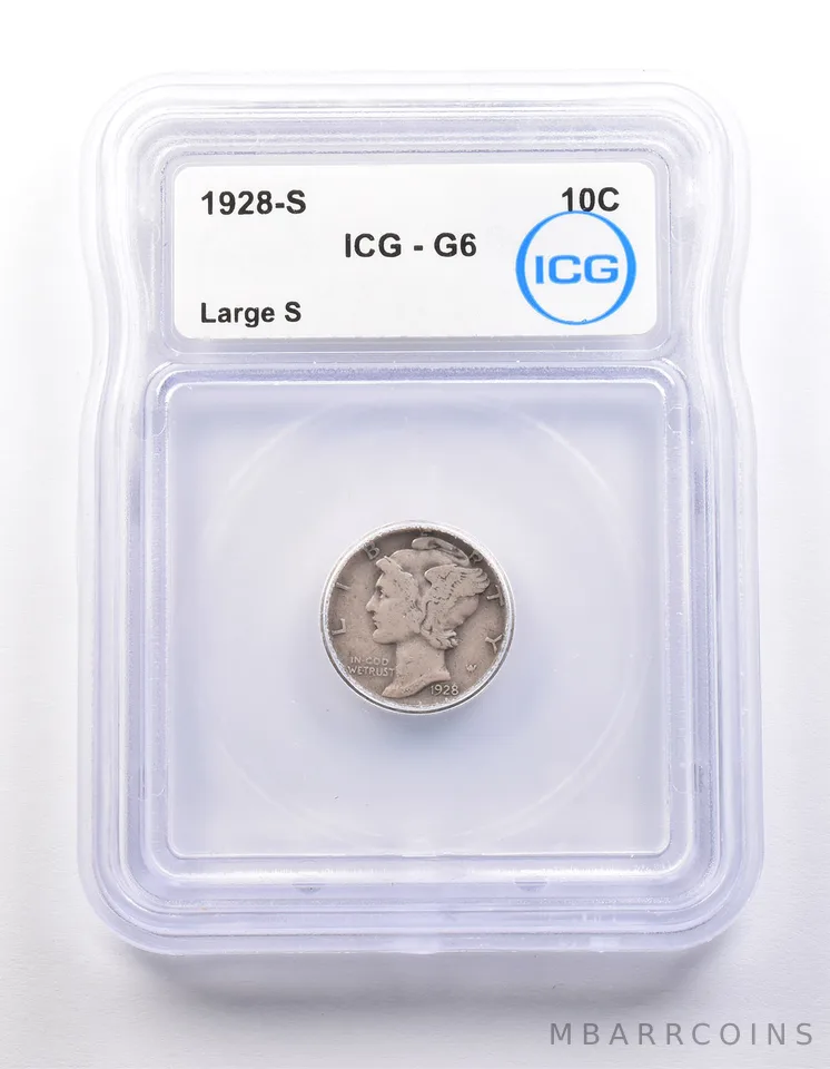 1928-S Mercury Dime Large S G6 ICG *9869