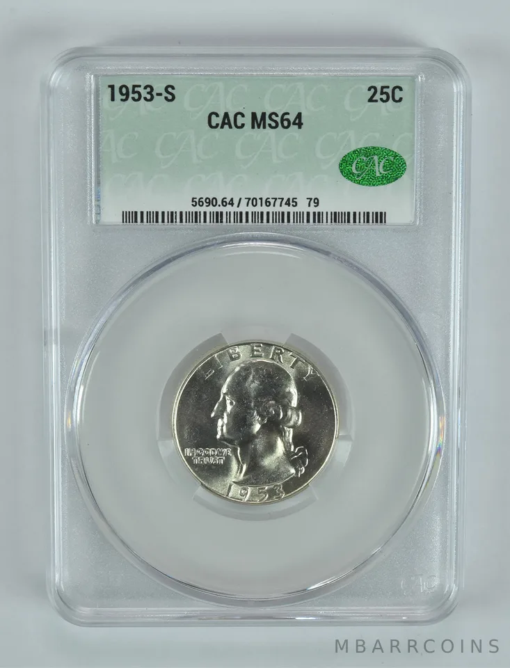 1953-S Washington Quarter MS64 CAC CACg