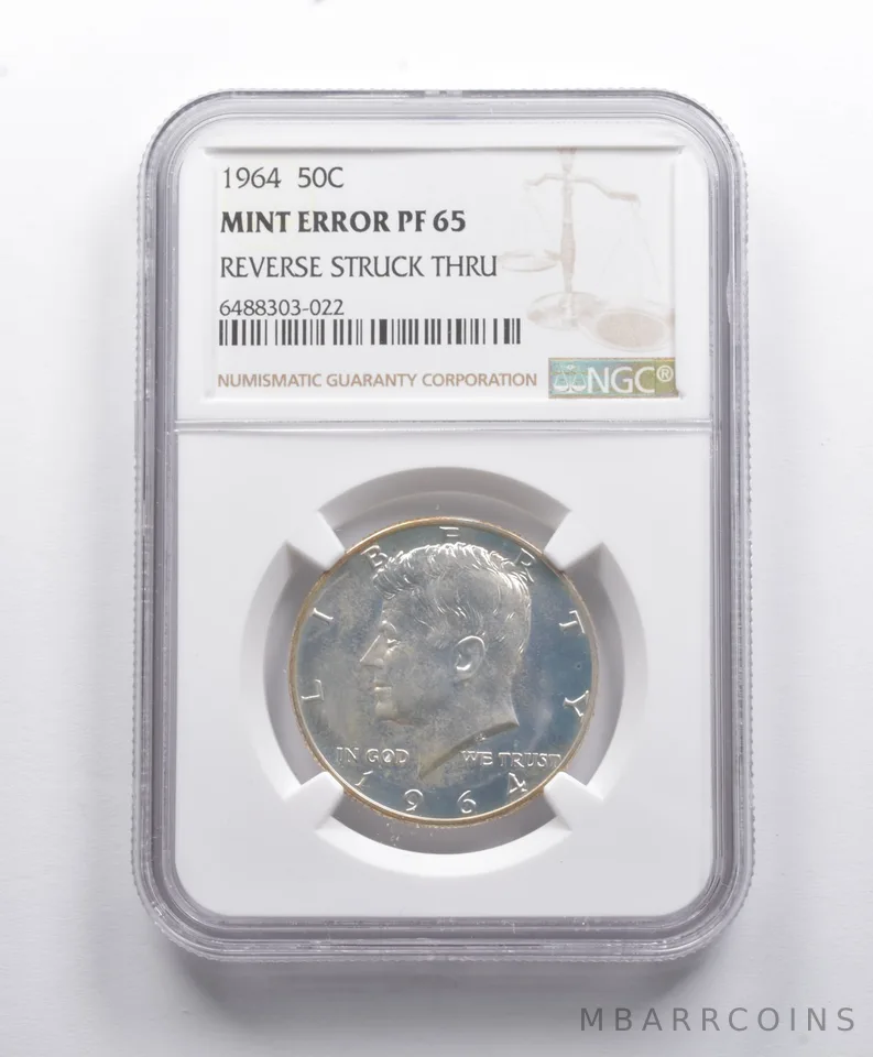 Mint Error PF65 1964 Kennedy Half Dollar REV Struck Thru NGC *8790