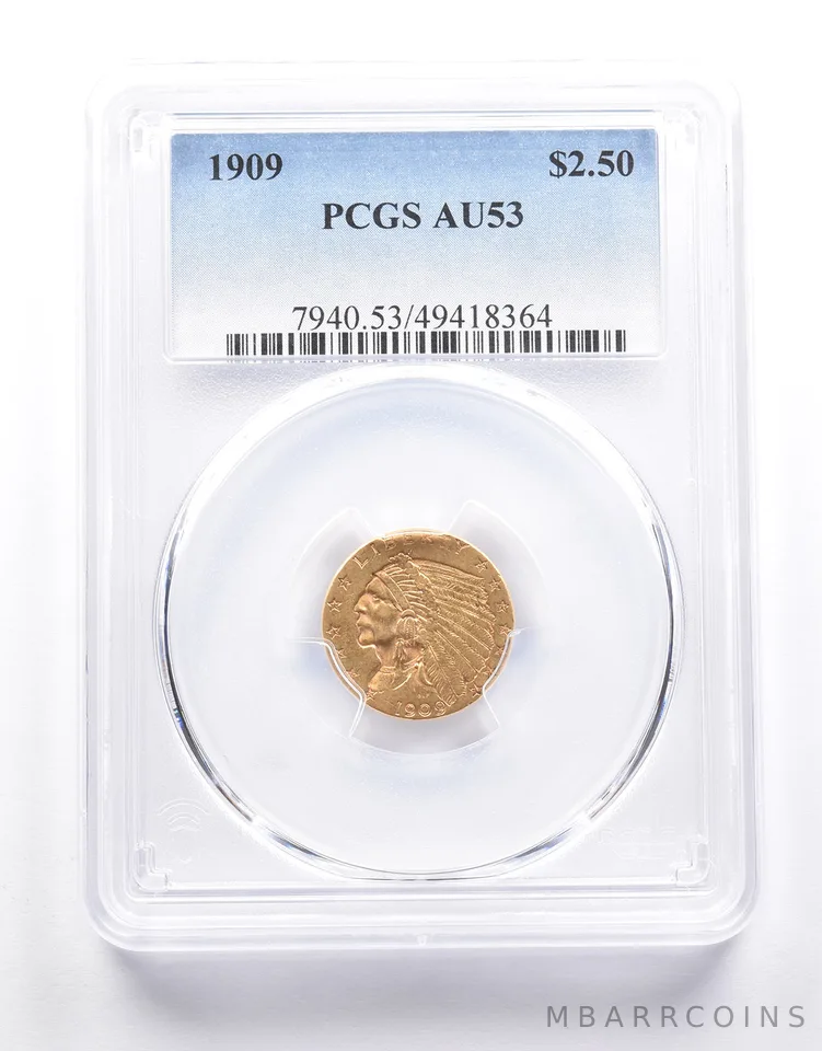 1909 $2.50 Indian Head Gold Quarter Eagle AU53 PCGS a0746