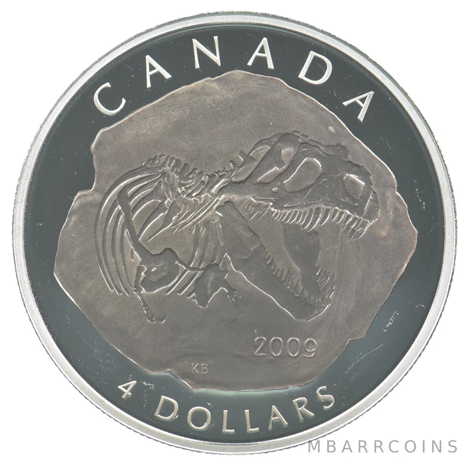 2009 Canada 4 Dollars Silver Tyrannosaurus Rex Colorized *5671