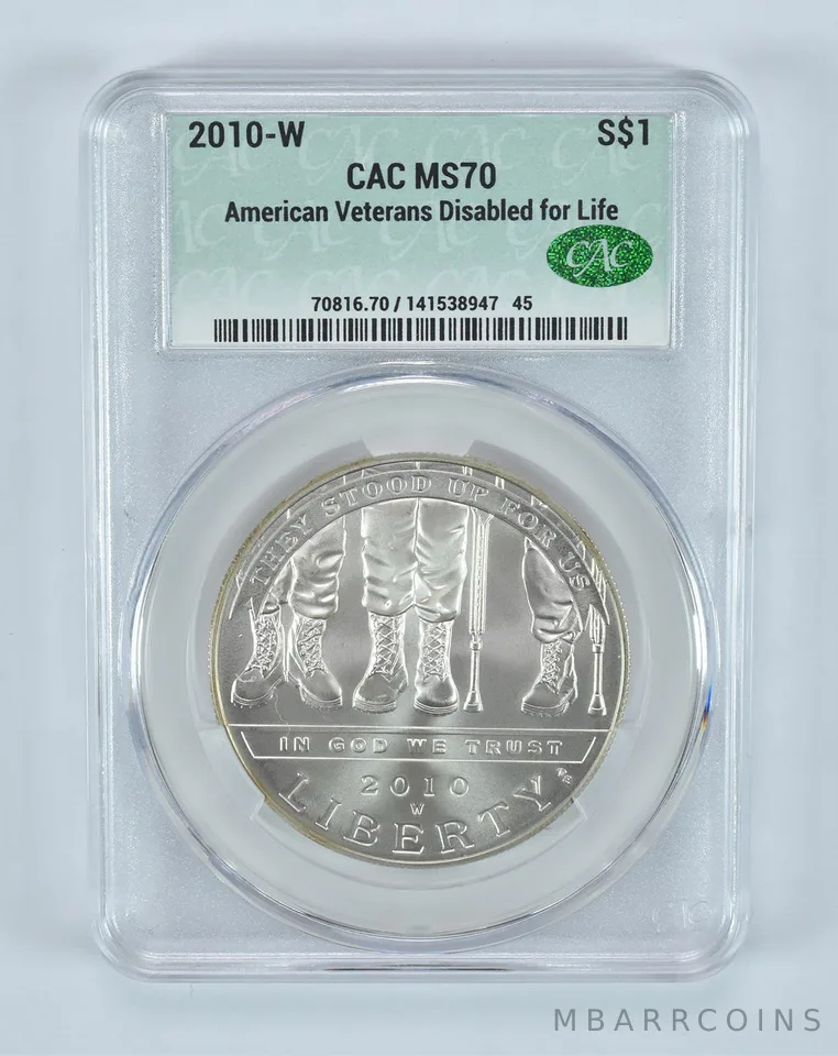 2010-W Disabled Veterans Commemorative Silver Dollar MS70 CAC CACg