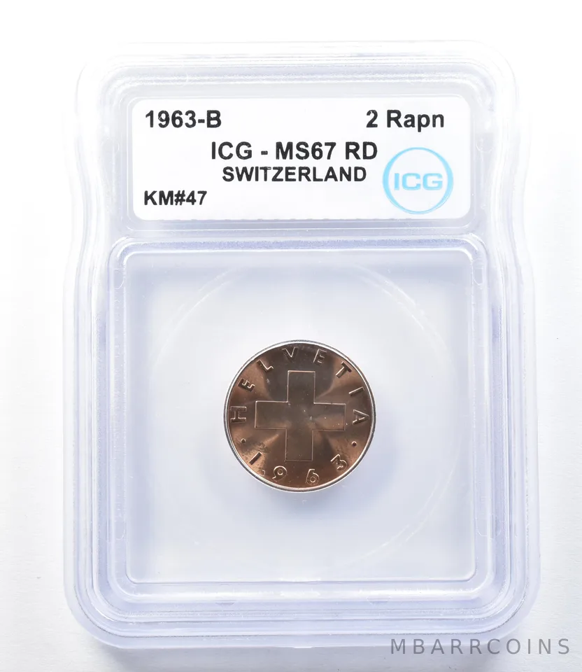 1963 B Switzerland 2 Rappen KM#47 MS67 RD ICG *8907