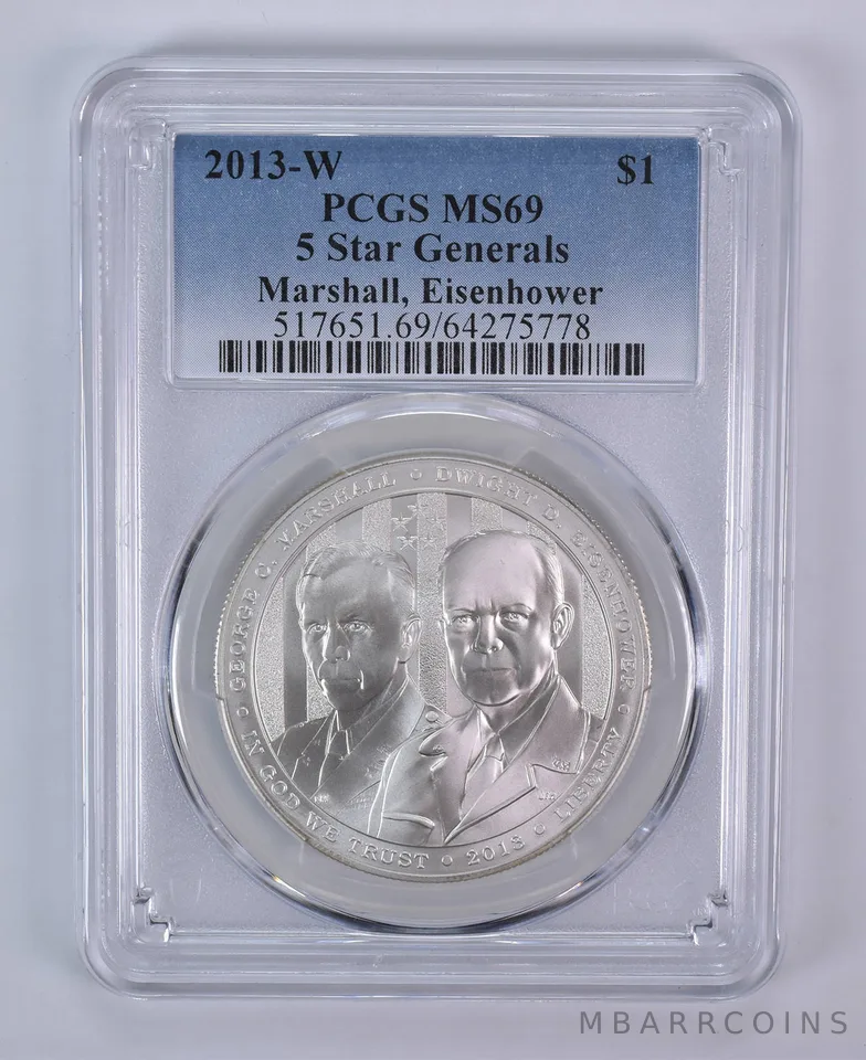 2013-W 5 Star Generals Commemorative Silver Dollar MS69 PCGS Blue Label