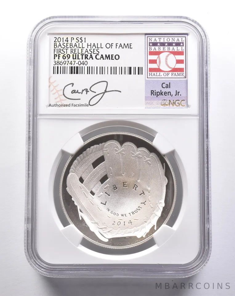 PF69UCAM 2014-P Baseball HOF Cal Ripken, Jr Signed Commem Silver $1 FR NGC *3220