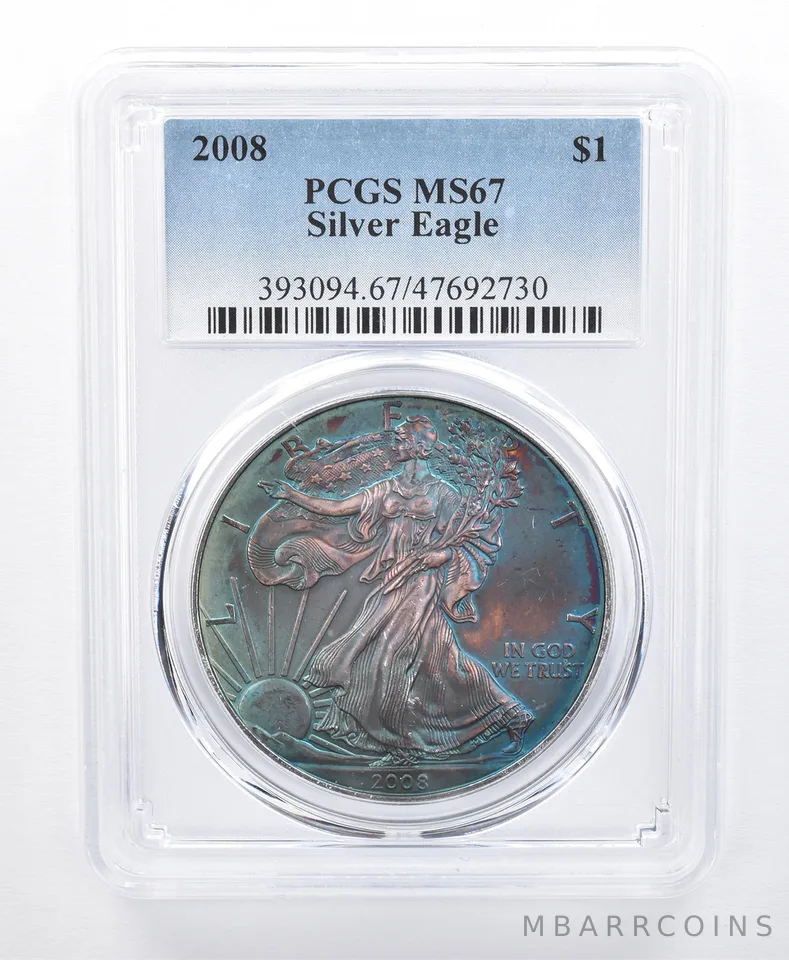 2008 American Silver Eagle MS67 PCGS Monster Tone *8589