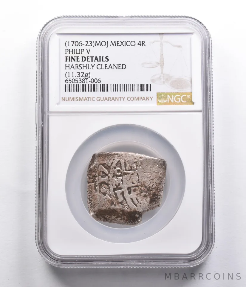 Fine Details (1706-23) MOJ Mexico 4 Real Philip V (11.32g) NGC a4070