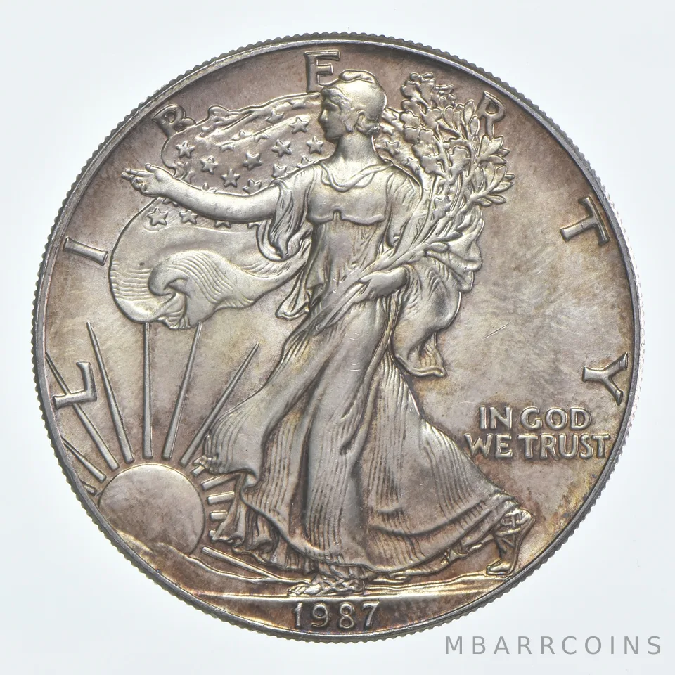 Beautiful Toned - 1987 American Silver Eagle 1 Troy Oz .999 Fine Silver *959