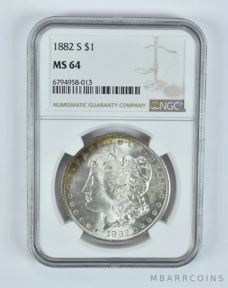 MS64 1882-S Morgan Silver Dollar NGC Beautifully Toned *7447