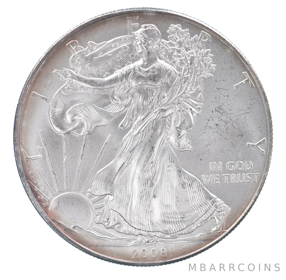 Beautiful Toned - 2008 American Silver Eagle 1 Troy Oz .999 Fine Silver *048