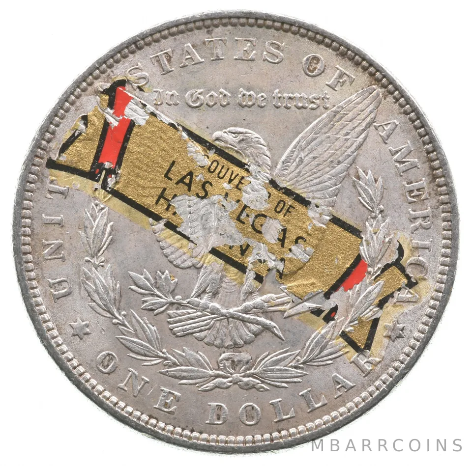1887 Morgan Silver Dollar Stickered Back "Las Vegas Hacienda" a3648