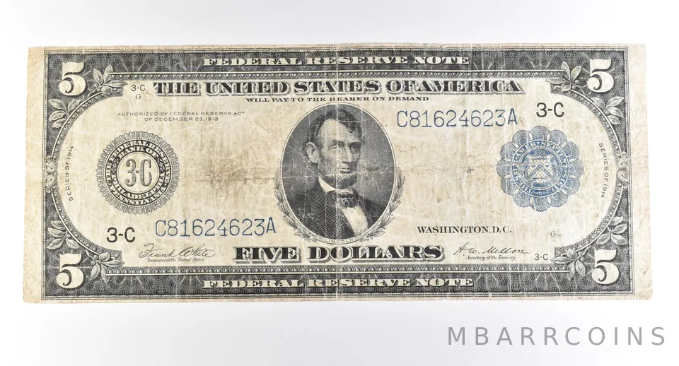 1914 $5 Philadelphia PA FRN Large Note Blue Seal *2735