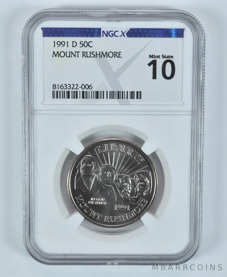 1991-D Mount Rushmore Commemorative Half Dollar Mint State 10 NGC X NGCX