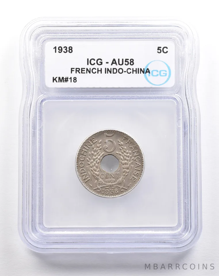 1938 French Indo-China 5 Cents KM#18 AU58 ICG *5492