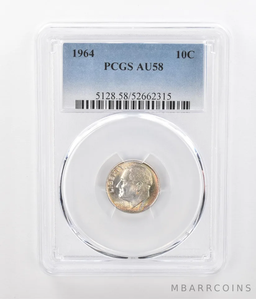 1964 Roosevelt Dime AU58 PCGS Beautiful Tone Reverse *1069