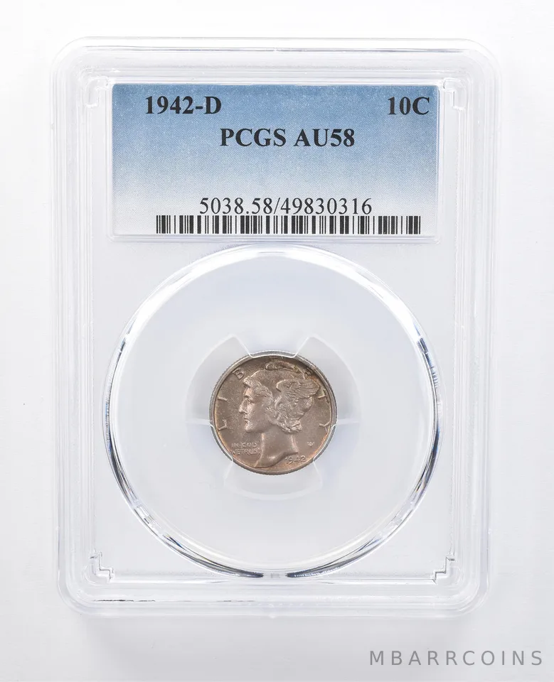 1942-D Mercury Dime AU58 PCGS Beautiful Tone *8043