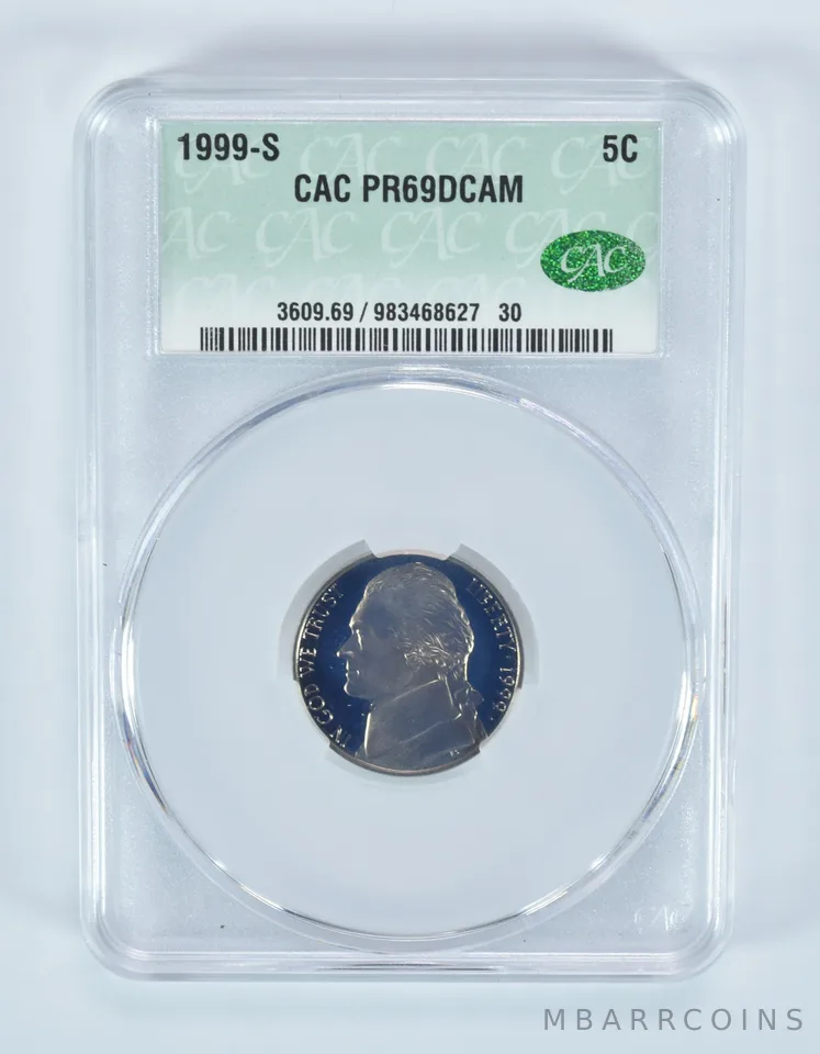 1999-S Jefferson Nickel PR69 DCAM CAC CACg