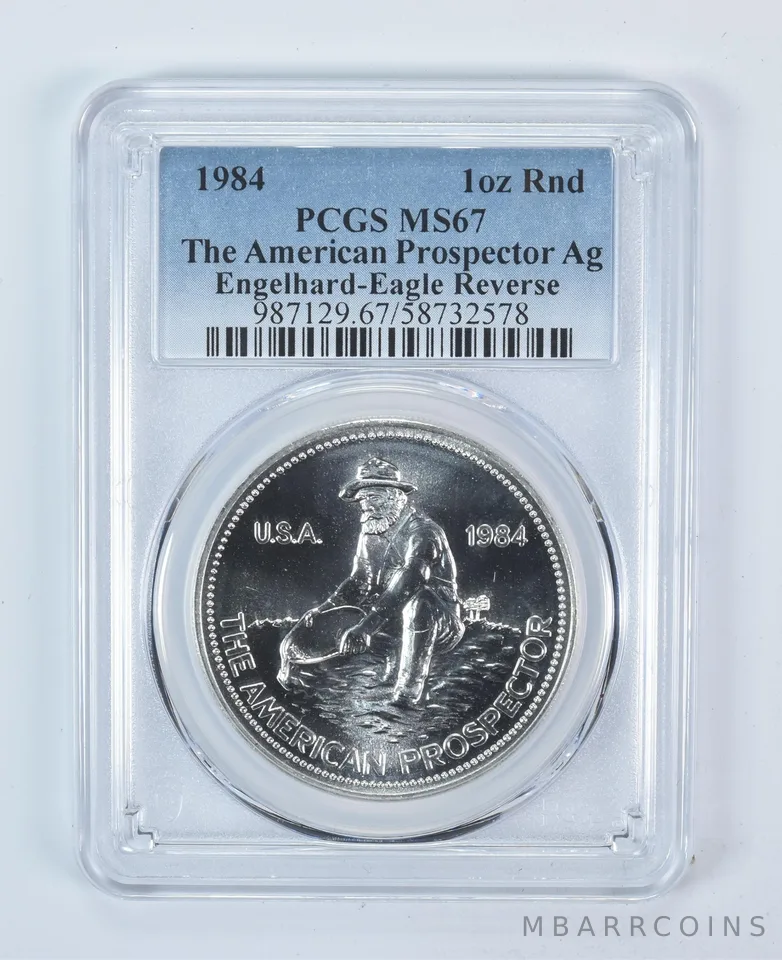 1984 Engelhard Prospector 1 Oz Silver Round Eagle Reverse MS67 PCGS