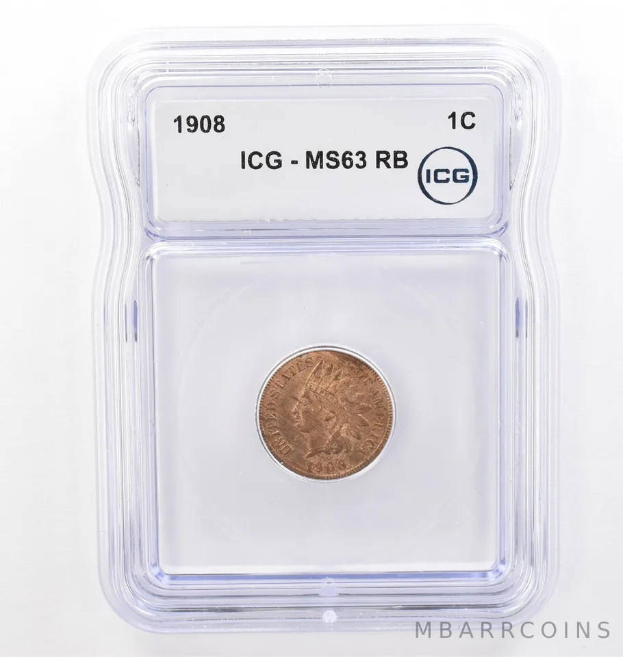 1908 Indian Head Cent MS63 RB ICG Beautiful Tone *7685