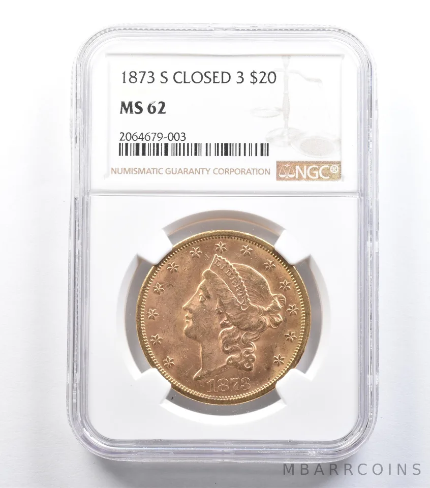 1873-S $20 Liberty Head Gold Double Eagle Closed 3 MS62 NGC a0872