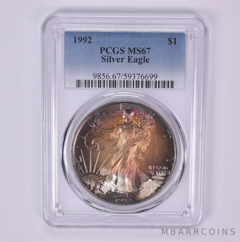 1992 American Silver Eagle MS67 PCGS Beautiful Tone *1516