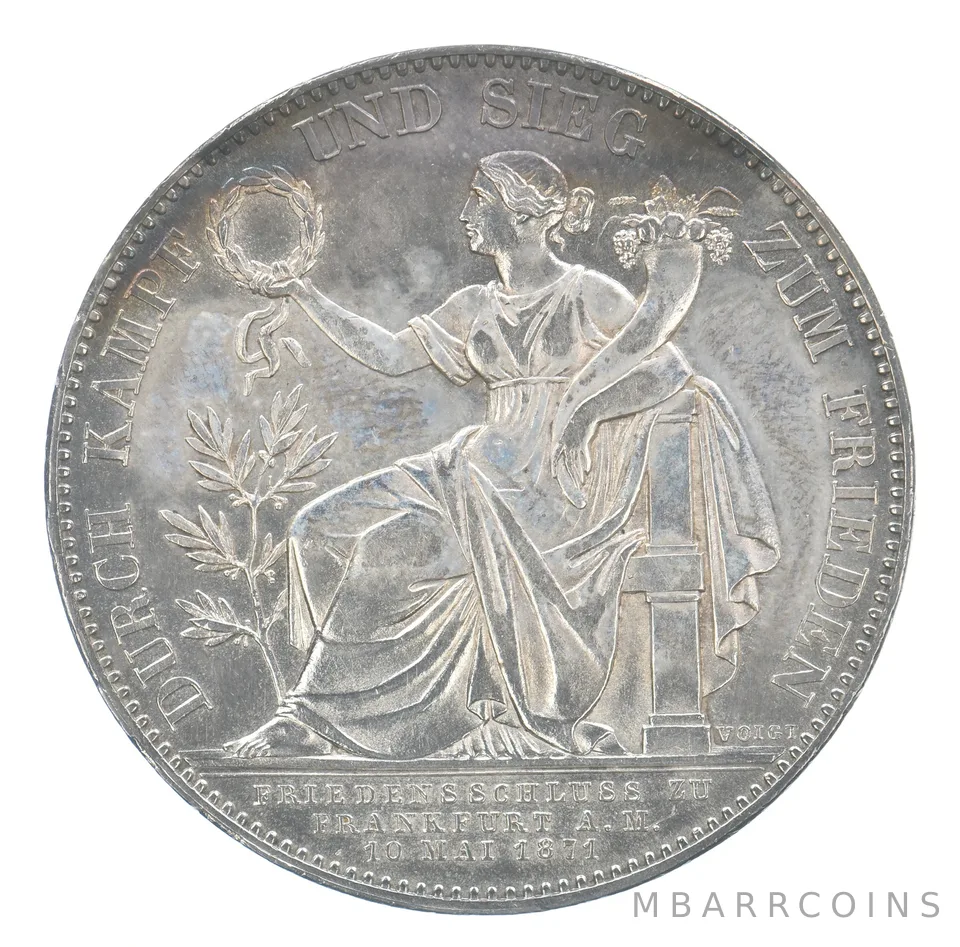 1871 Bavaria Vereinstaler Siegestaler Thaler Peripheral Tone *9257