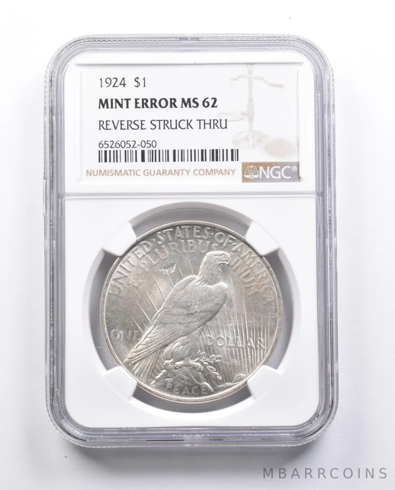 MS62 1924 Peace Silver Dollar Error REV Struck Thru NGC *6656