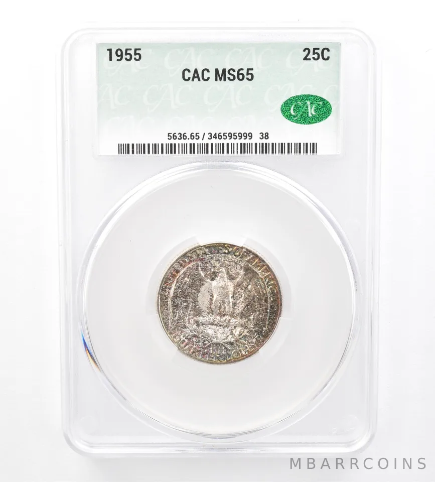 1955 Washington Quarter MS65 CAC CACg Beautiful Tone *1738