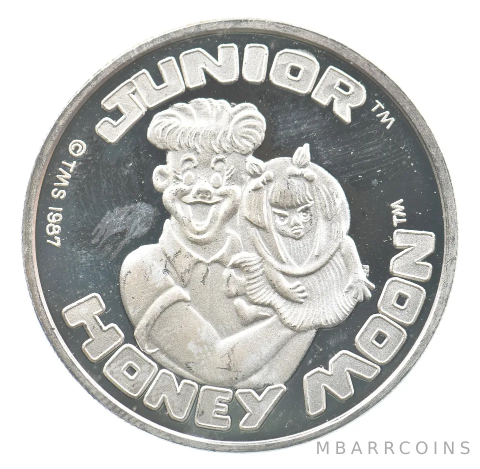 1987 1 Troy Oz Silver Round Cartoon Celebrities Junior Honey Moon *0734