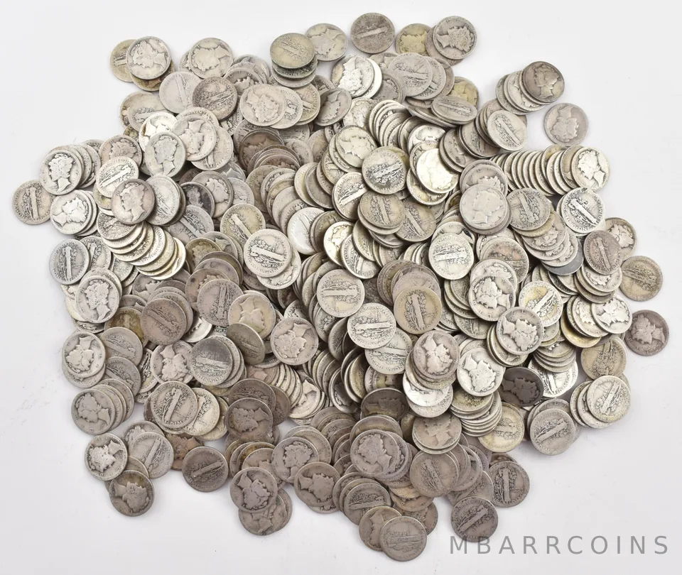 1917-S Mercury 90% Silver Dime Roll Lot of 50 PCS $5 Face