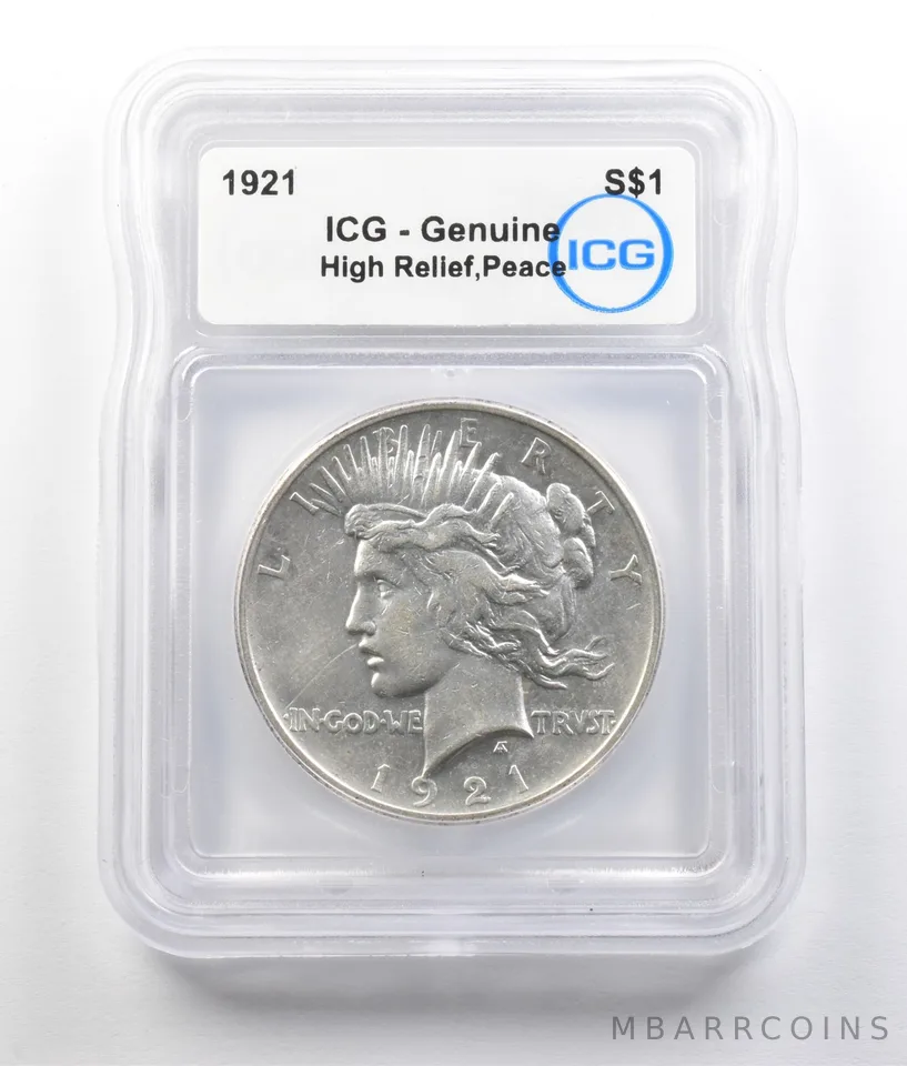 1921 Peace Silver Dollar High Relief Genuine ICG *9358