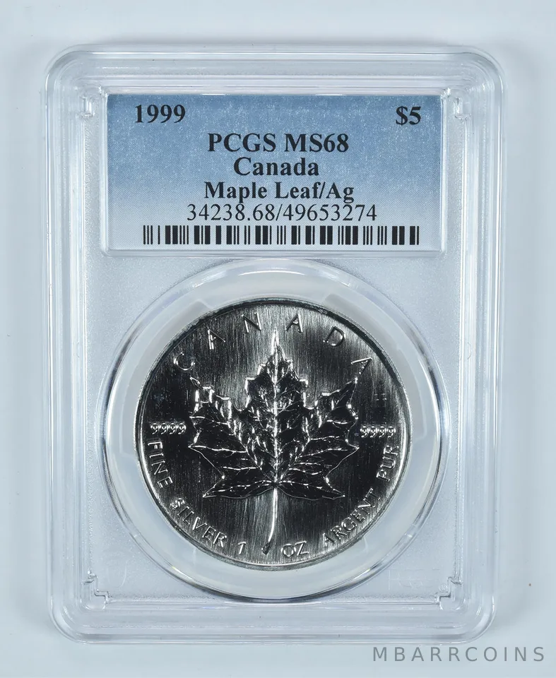 1999 Canada 5 Dollars Silver Maple Leaf MS68 PCGS Blue Label