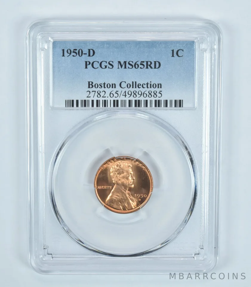 1950-D Lincoln Wheat Cent Boston Collection MS65 RD PCGS Blue Label