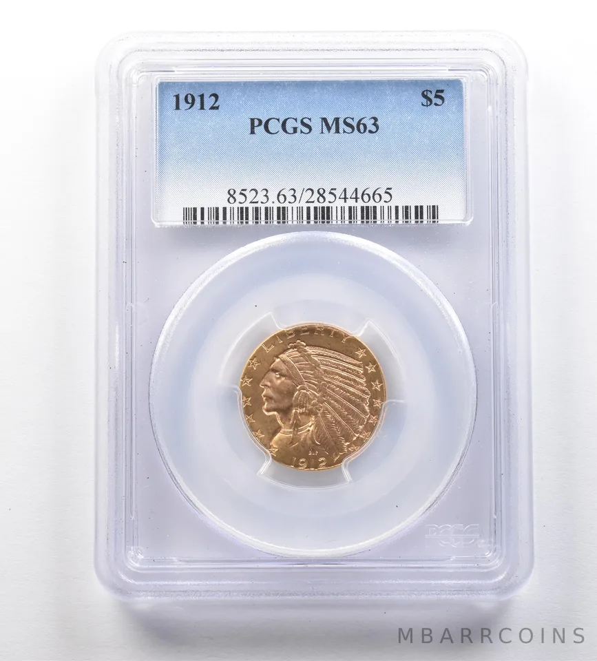 1912 $5 Indian Head Gold Half Eagle MS63 PCGS *1028