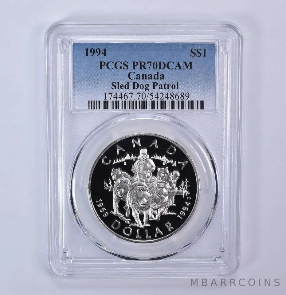 1994 Canada 1 Dollar Silver Sled Dog Patrol PR70 DCAM PCGS Blue Label