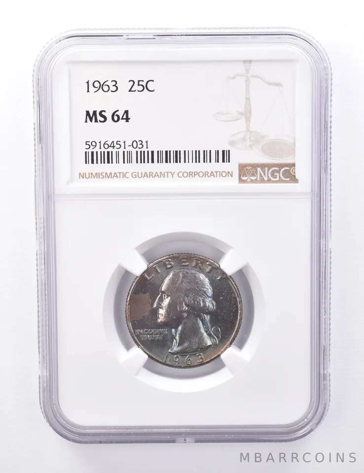 MS64 1963 Washington Quarter - Graded NGC Purple Toned a4391