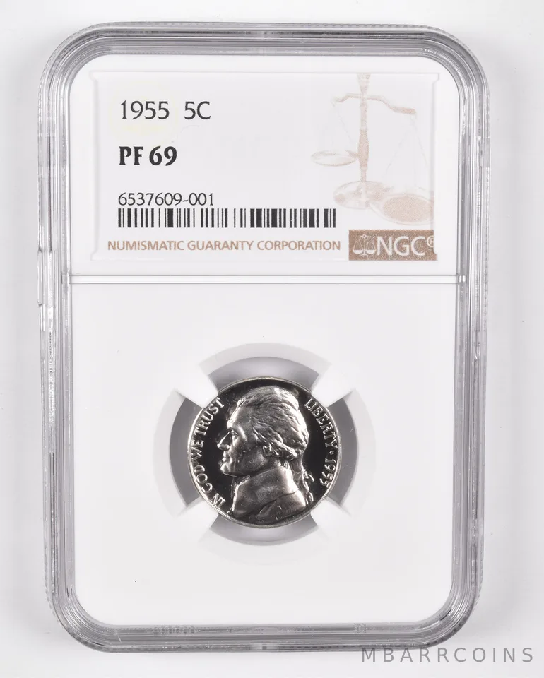 1955 Jefferson Nickel PF69 NGC PR Proof Brown Lbl