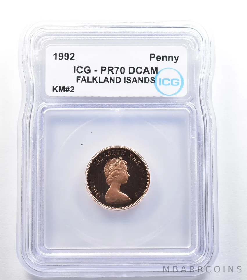 1992 Falkland Islands Penny KM#2 PR70 DCAM ICG *7994