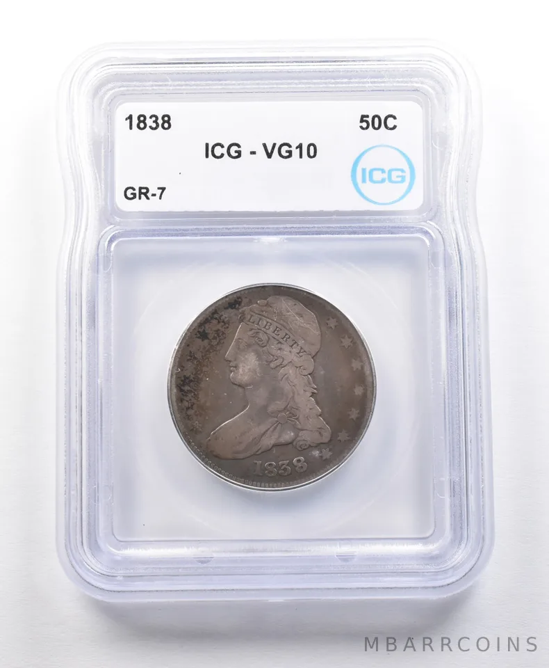 1838 Capped Bust Half Dollar GR-7 VG10 ICG *5597