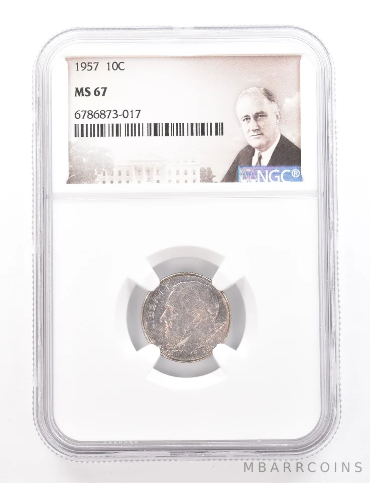 1957 Roosevelt Dime MS67 NGC Beautiful Tone *3406