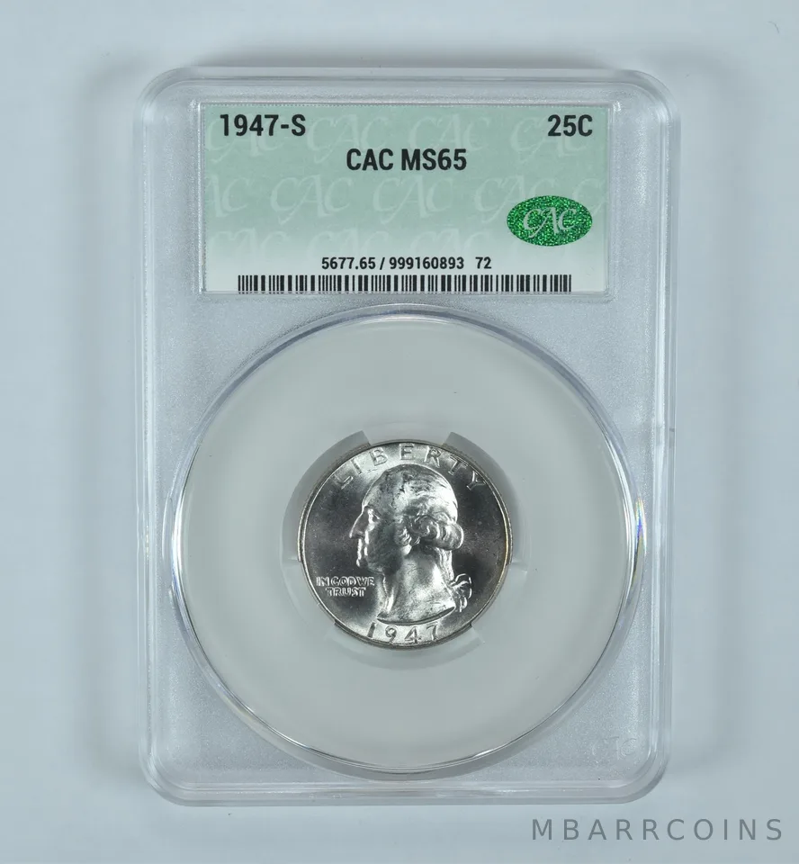1947-S Washington Quarter MS65 CAC CACg