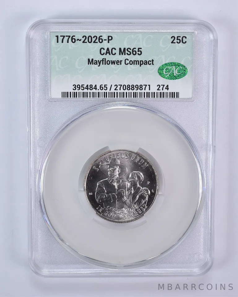 2026-P Mayflower Compact Quarter MS65 CAC CACg