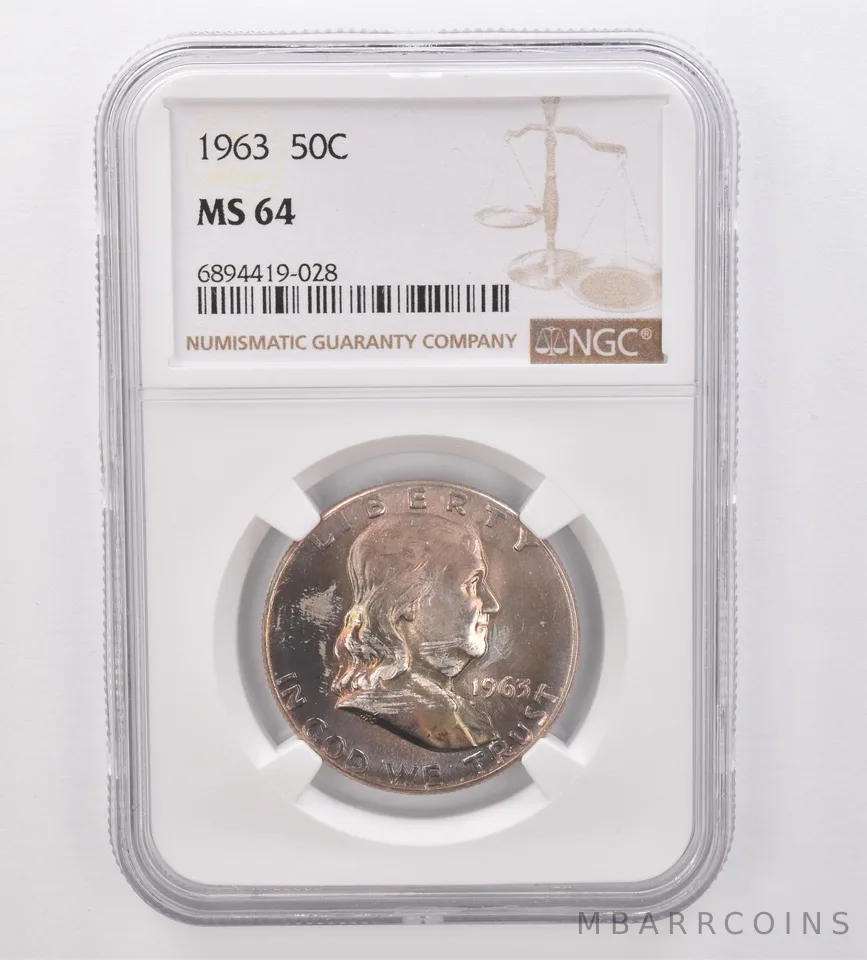 1963 Franklin Half Dollar MS64 NGC Beautiful Tone *9893