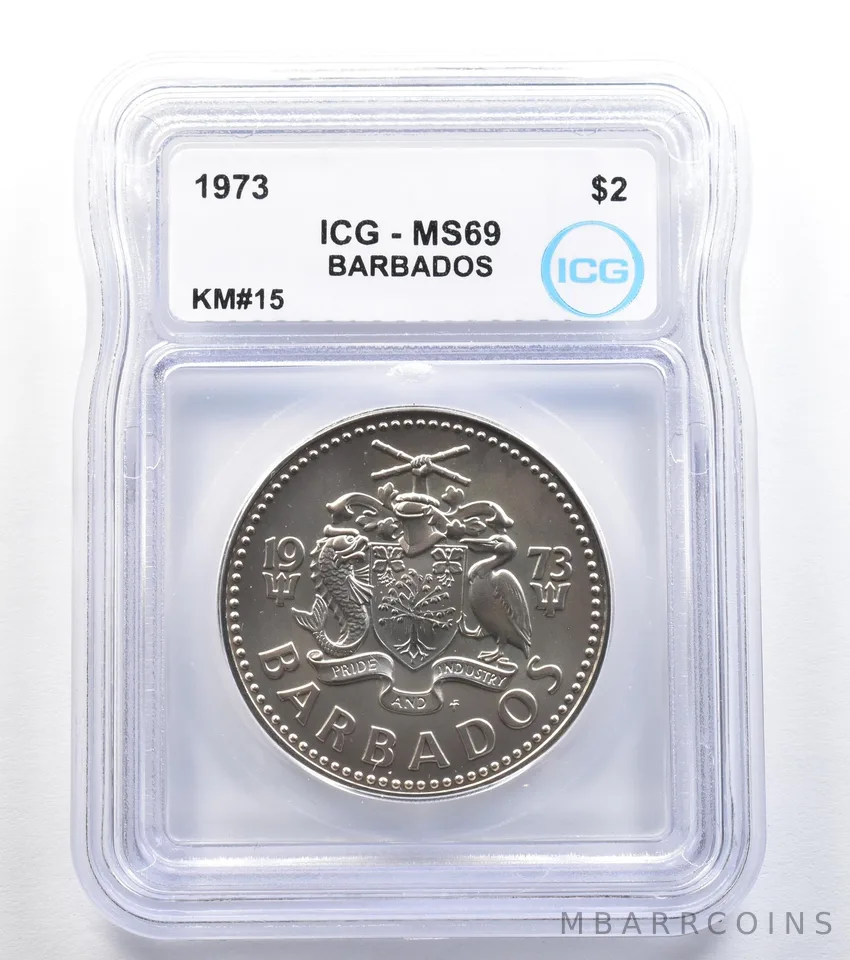 1973 Barbados 2 Dollars KM#15 MS69 ICG *8011