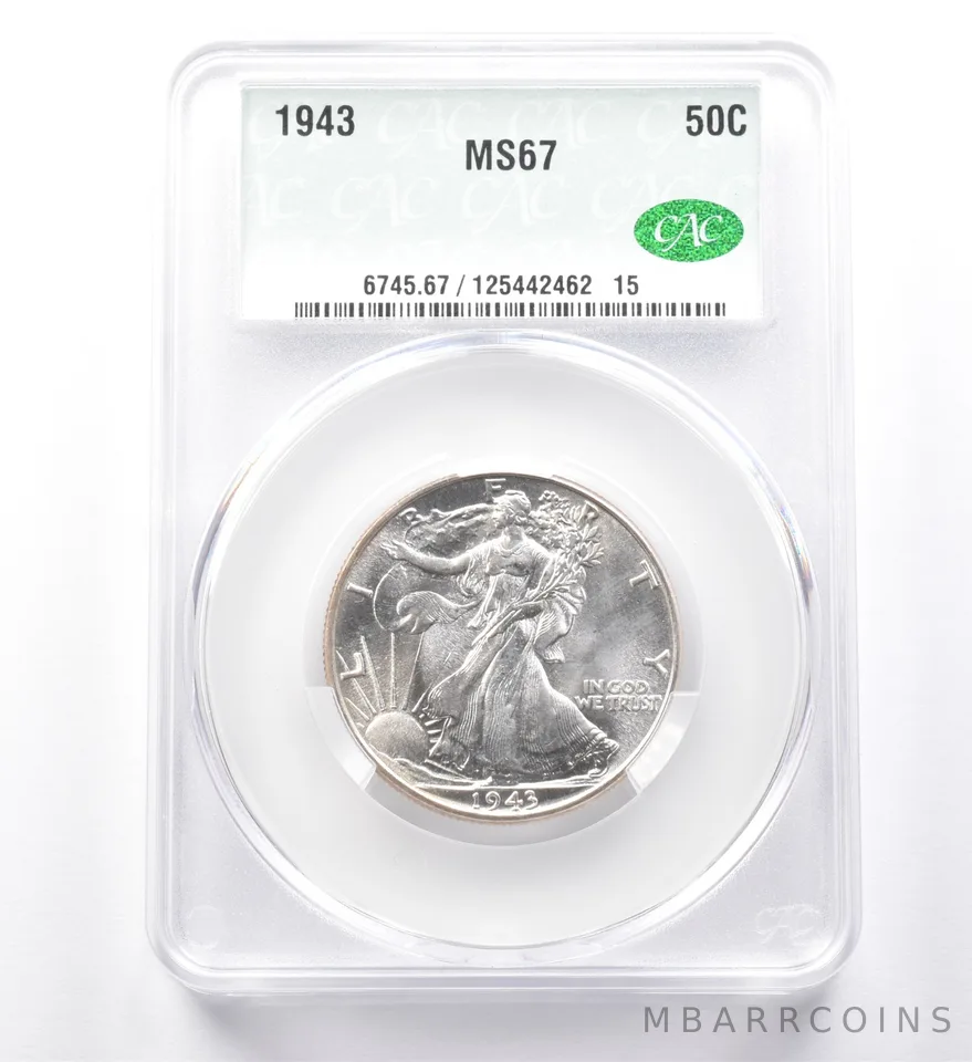 1943 Walking Liberty Half Dollar MS67 CAC a0011