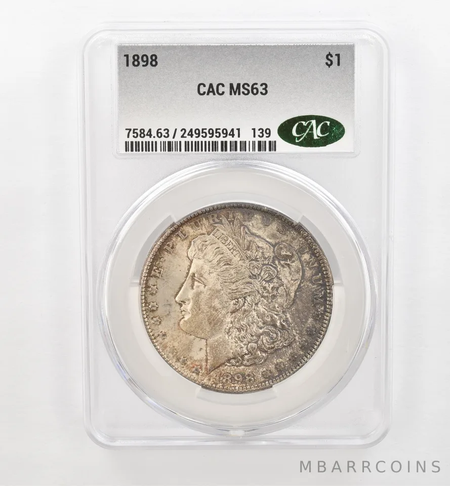 1898 Morgan Silver Dollar MS63 CAC CACg Beautiful Tone *0457
