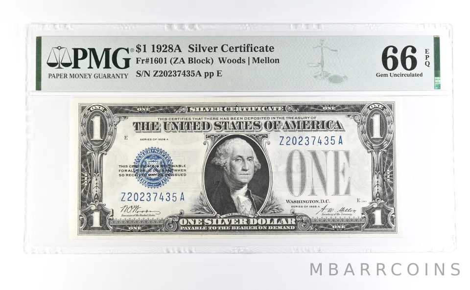 1928 A $1 Silver Certificate Fr#1601 Gem Unc 66 EPQ PMG *7025