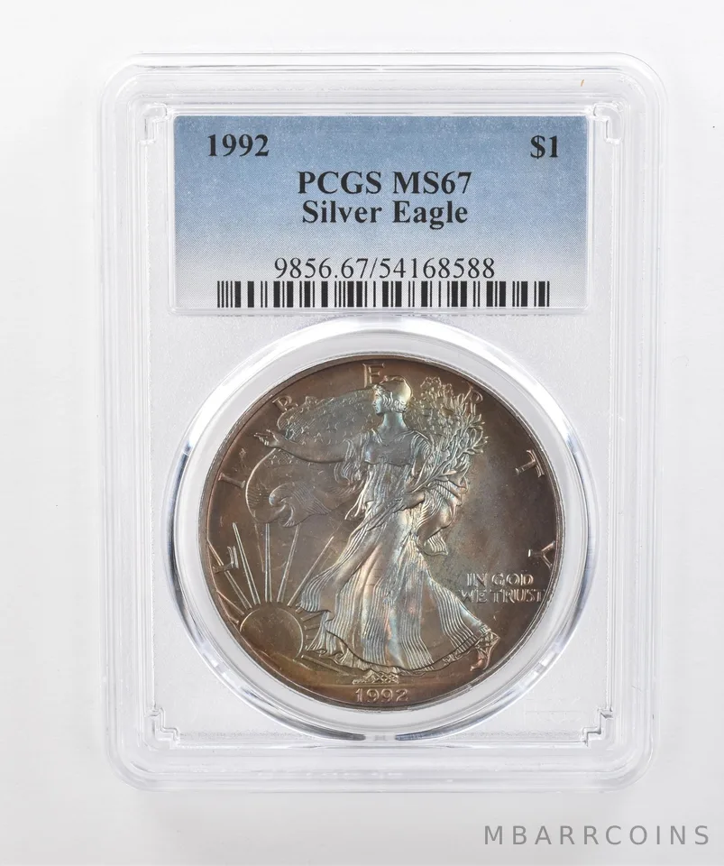 1992 American Silver Eagle MS67 PCGS Beautiful Tone *1501